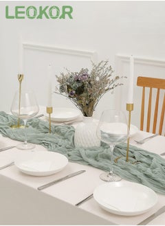 LEOKOR 4M Cheesecloth Table Runner, Green Wedding Table Runner, Boho Gauze Table Runner, Rustic Sheer Table Decor 90x400 CM  - Image 1