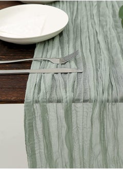 LEOKOR 4M Cheesecloth Table Runner, Green Wedding Table Runner, Boho Gauze Table Runner, Rustic Sheer Table Decor 90x400 CM  - Image 5