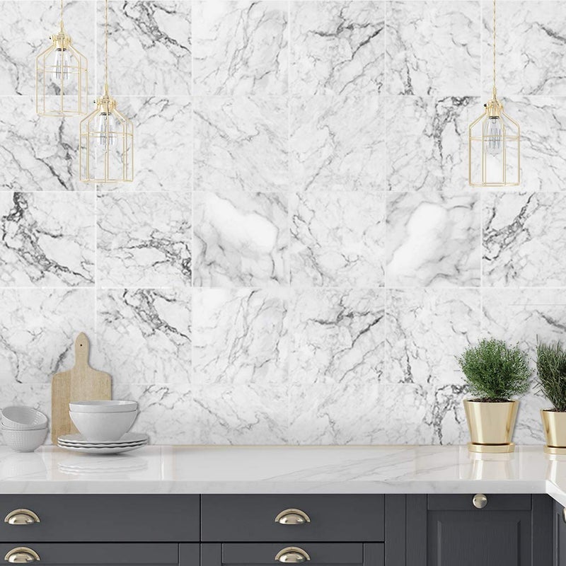 Alwayspon Floor Wall Tile Transfers Sticker for Home Decor Peel  Stick selfAdhesive splashback Tile Decals for Living Room Kitchen Bathroom Decor15cmX15cmX 10 Pieces White Marble Tile Sticker