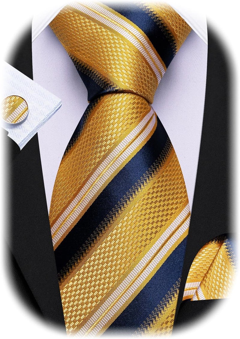 Barry.Wang Store Classic Mens Ties Silk Necktie Pocket Square Cufflinks Set Woven Designer Wedding Business - Image 1