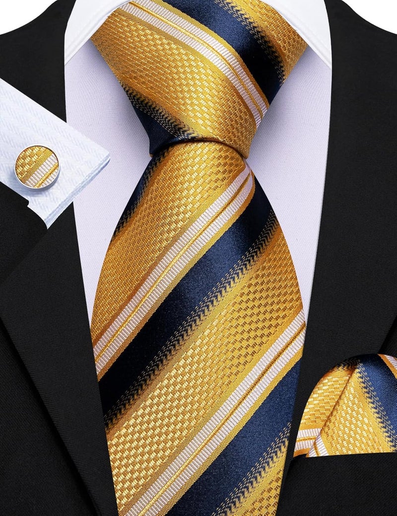 Barry.Wang Store Classic Mens Ties Silk Necktie Pocket Square Cufflinks Set Woven Designer Wedding Business - Image 2