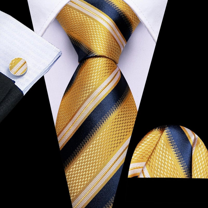 Barry.Wang Store Classic Mens Ties Silk Necktie Pocket Square Cufflinks Set Woven Designer Wedding Business - Image 4