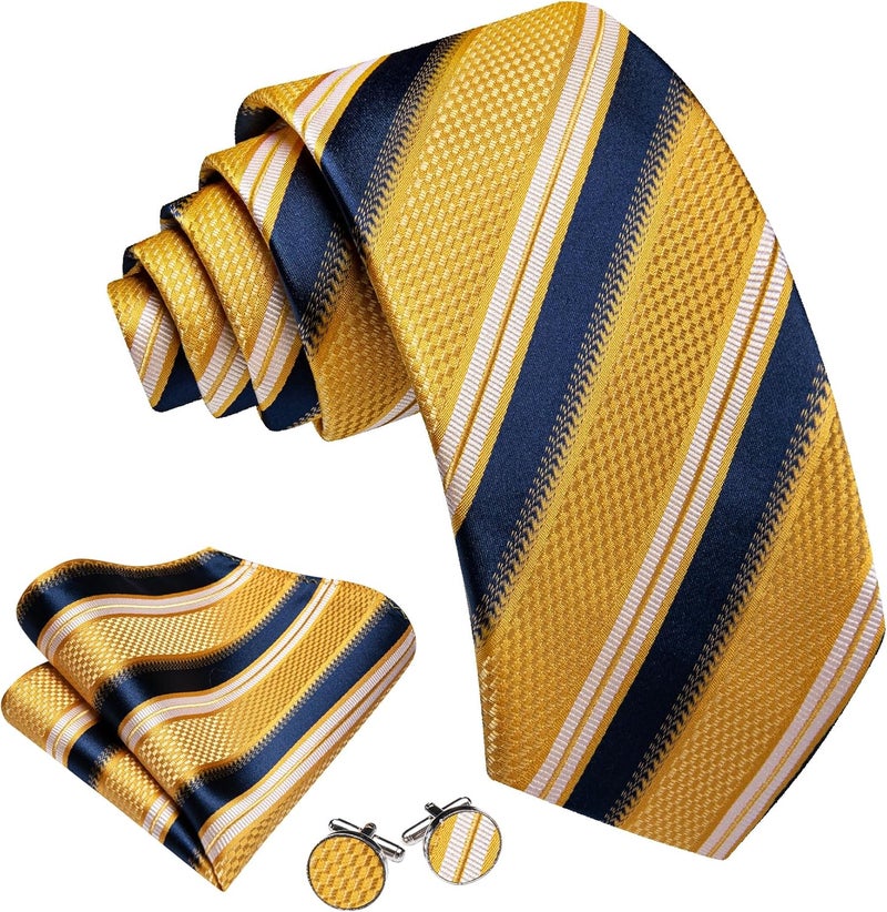 Barry.Wang Store Classic Mens Ties Silk Necktie Pocket Square Cufflinks Set Woven Designer Wedding Business - Image 3