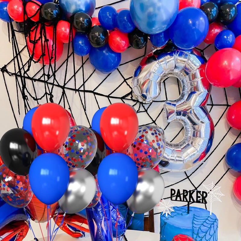 Qmraercu 50pcs 12 Inch Black Red and Blue Balloons, Red Blue Silver Balloons Red Blue Balloon Black Red Blue Confetti Silver Latex Balloons for Birthday Baby Shower Graduation Party Decorations - Image 4