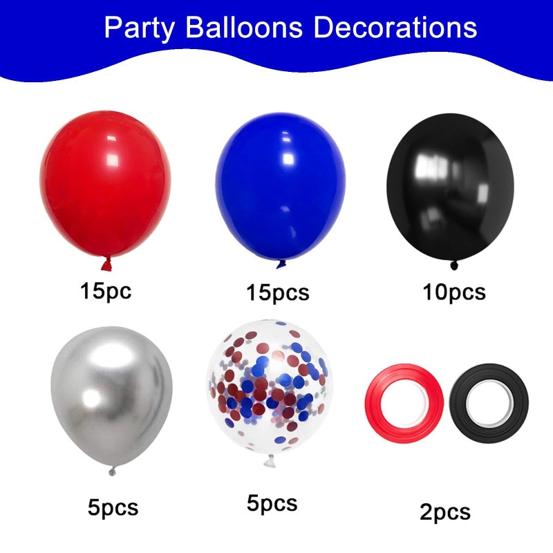 Qmraercu 50pcs 12 Inch Black Red and Blue Balloons, Red Blue Silver Balloons Red Blue Balloon Black Red Blue Confetti Silver Latex Balloons for Birthday Baby Shower Graduation Party Decorations - Image 2