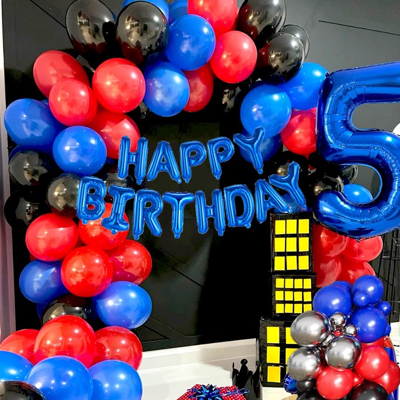 Qmraercu 50pcs 12 Inch Black Red and Blue Balloons, Red Blue Silver Balloons Red Blue Balloon Black Red Blue Confetti Silver Latex Balloons for Birthday Baby Shower Graduation Party Decorations - Image 5