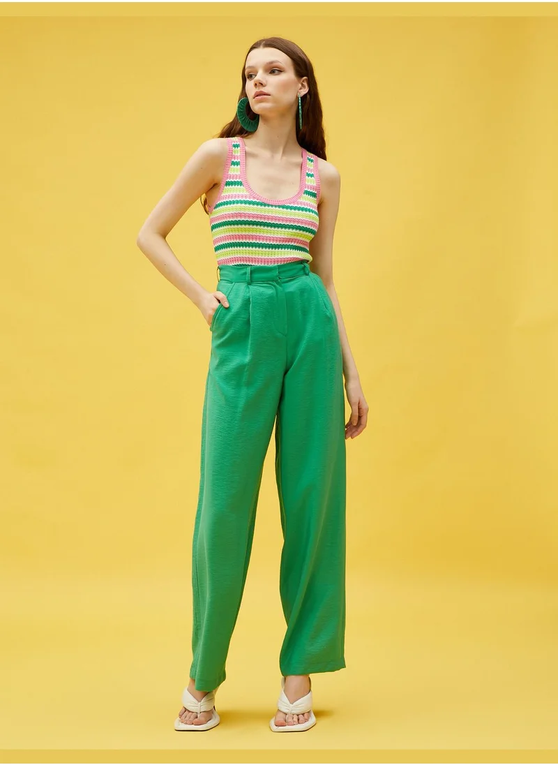 كوتون Pleated Pocket Palazzo Trousers