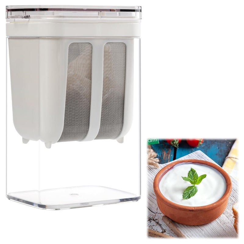 NQEUEPN Yogurt Strainer 1100ml Yogurt Maker Strainer Multipurpose Yogurt Filter with Fine Mesh Bag Lid Reusable Greek Yogurt Pouch Filter Kitchen Whey Separator Tool for Yogurt Juice Tea Nut Milk Cheese  - Image 1