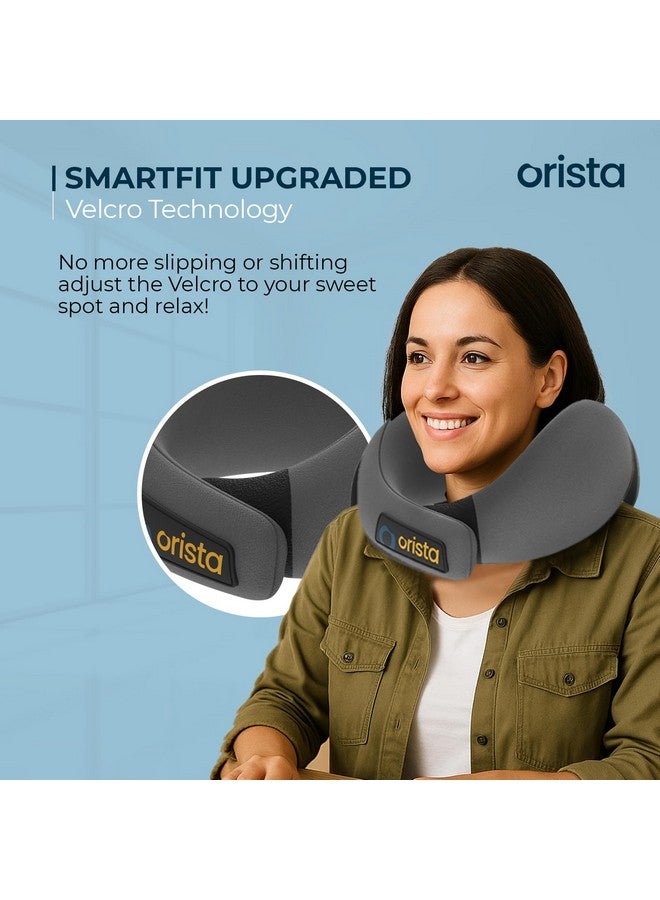 Orista‚Ñ¢ Travel Neck Pillow | Premium Memory Foam Neck Pillow for Flight Travel, Car Sleeping | Adjustable Head Rest, Neck Rest Travelling Pillow for Sleeping Head Support | Grey Velvet - Image 2