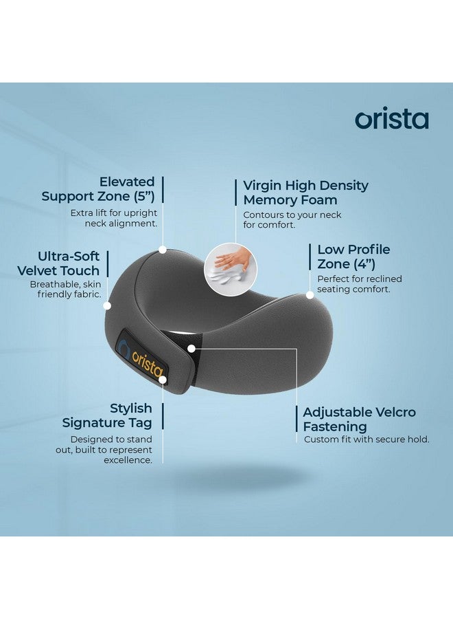 Orista‚Ñ¢ Travel Neck Pillow | Premium Memory Foam Neck Pillow for Flight Travel, Car Sleeping | Adjustable Head Rest, Neck Rest Travelling Pillow for Sleeping Head Support | Grey Velvet - Image 5