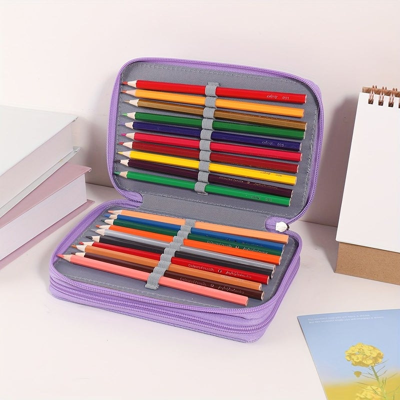 Black Glossy Two Layer Pencil Case With 32 Holes Heart Zipper - Image 2