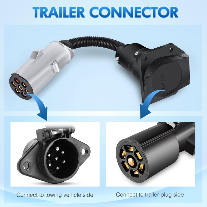 Nilight 7 Pin Round to 7 Way RV Blade Trailer Adapter Connector Wiring Harness Electric Adapter Plug Connector for Semi Truck Trailer Commercial Vehicle Pickup Truck Tractor - Image 3