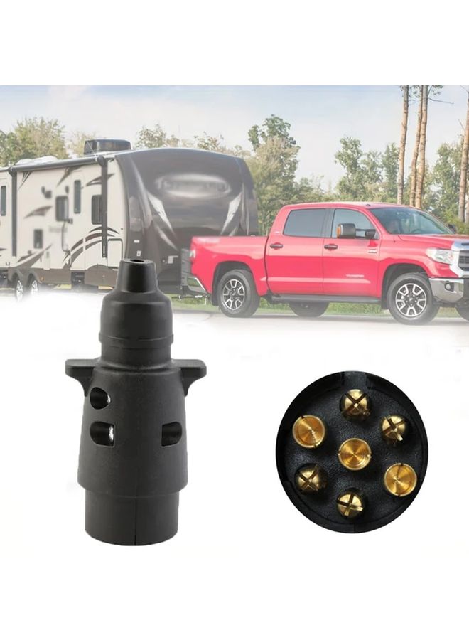 Plastic Black 7 Pin Socket Plug 12V Round Trailer Wiring Connector - Image 1