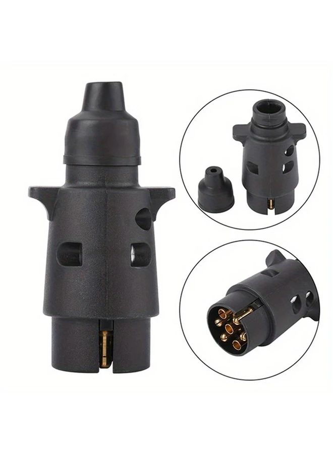 Plastic Black 7 Pin Socket Plug 12V Round Trailer Wiring Connector - Image 5