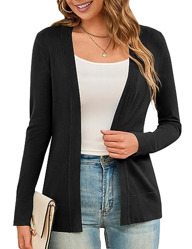 LIENRIDY Women's Cardigans Lightweight Long Sleeve Open Front Sweater Cardigan Black XL - Image 1