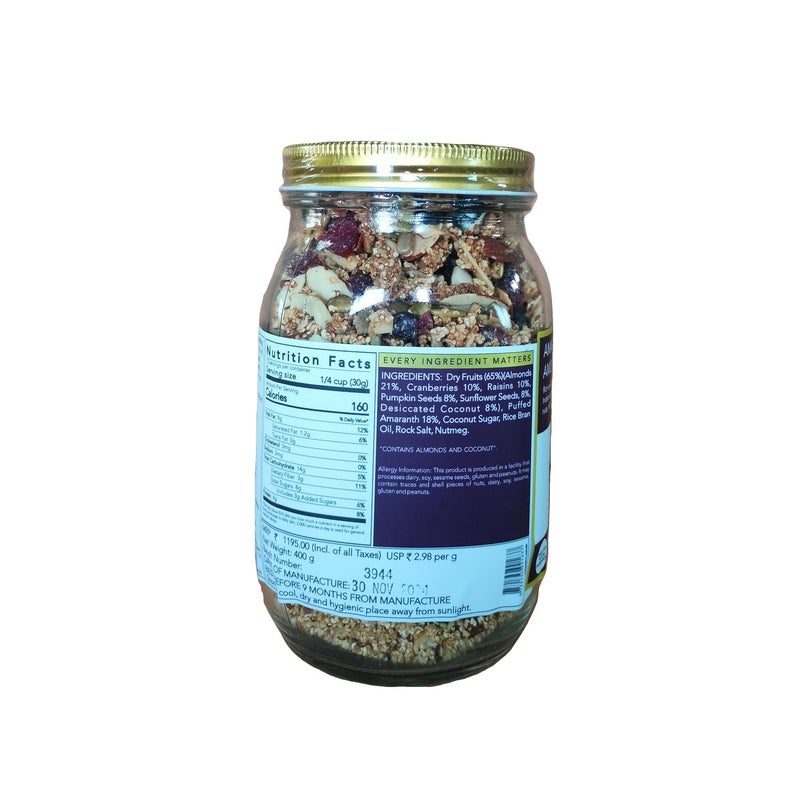 thenibblebox Amaranth Amore Granola, 400g Jar [65% dry fruits, gluten free, vegan friendly, no refined sugar] - Image 3