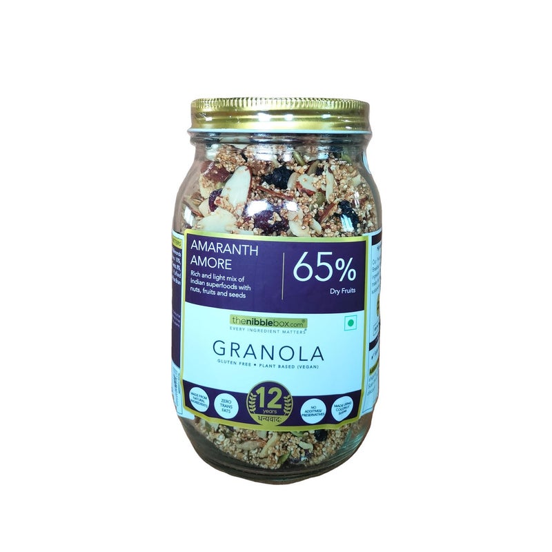 thenibblebox Amaranth Amore Granola, 400g Jar [65% dry fruits, gluten free, vegan friendly, no refined sugar] - Image 1