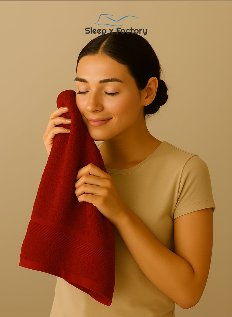 Sleep x Factory Red Hand Towel – 100% Cotton, Soft & Absorbent – 50x80 cm - Image 4