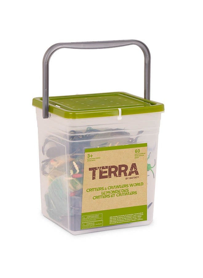 Terra by Battat 60 Pieces Critters & Crawlers World Playset in Bucket, Critters & Crawlers World-Le Monde Des Critters Et Crawlers, Detailed & Realistic Figures for Kids 3+ Years  - Image 1