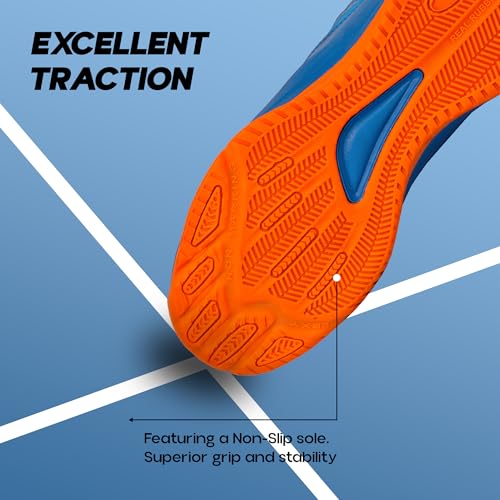 KONEX Slam Dunk Water Repellent Basketball Shoes for Indoor & Outdoor Court for Men | High Ankle with Rubberized Outsole for Maximum Grip UK 8 (Blue & Orange) - Image 3