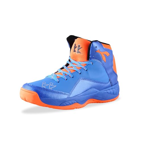 KONEX Slam Dunk Water Repellent Basketball Shoes for Indoor & Outdoor Court for Men | High Ankle with Rubberized Outsole for Maximum Grip UK 8 (Blue & Orange) - Image 1