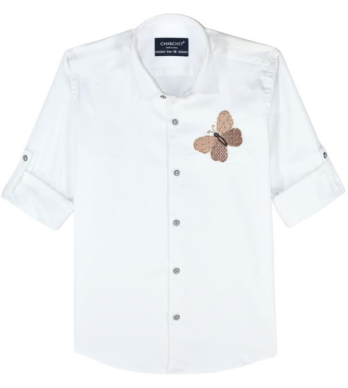 CHARCHIT Boys Full Sleeves Embroidered Solid Shirt - Image 4