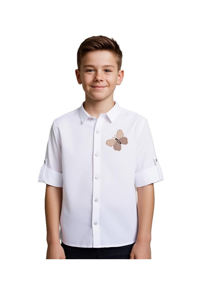 CHARCHIT Boys Full Sleeves Embroidered Solid Shirt - Image 1
