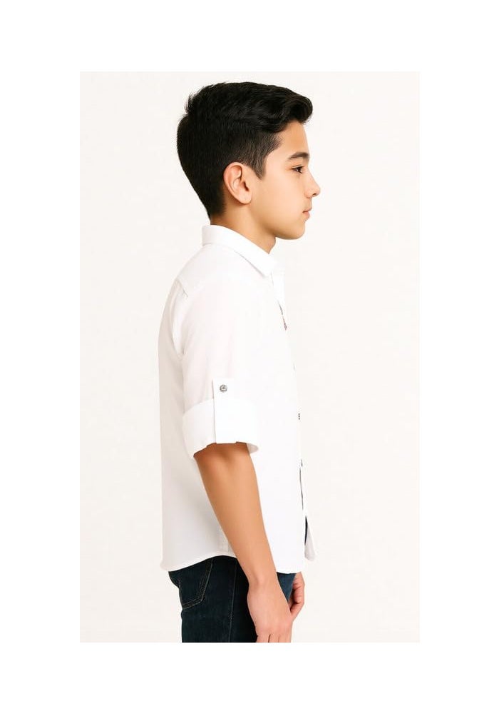 CHARCHIT Boys Full Sleeves Embroidered Solid Shirt - Image 3