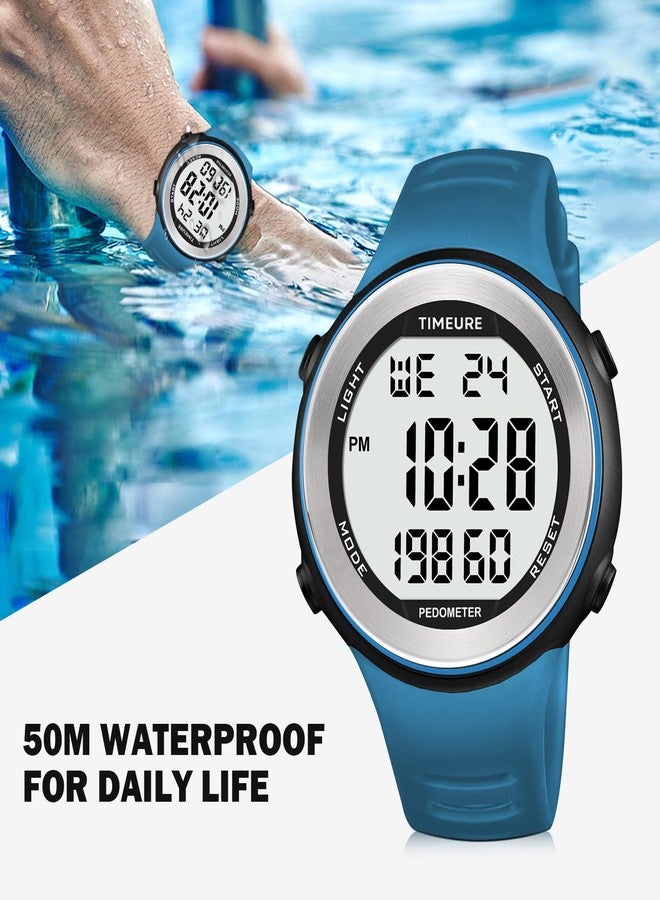 TIMEURE Sports Waterproof Pedometer Watch for Walking No Charging, No App Connection, with EL Backlight. Simple, Practical Choice for Mobile-Free Fitness Enthusiasts -2308 (Blue) - Image 5