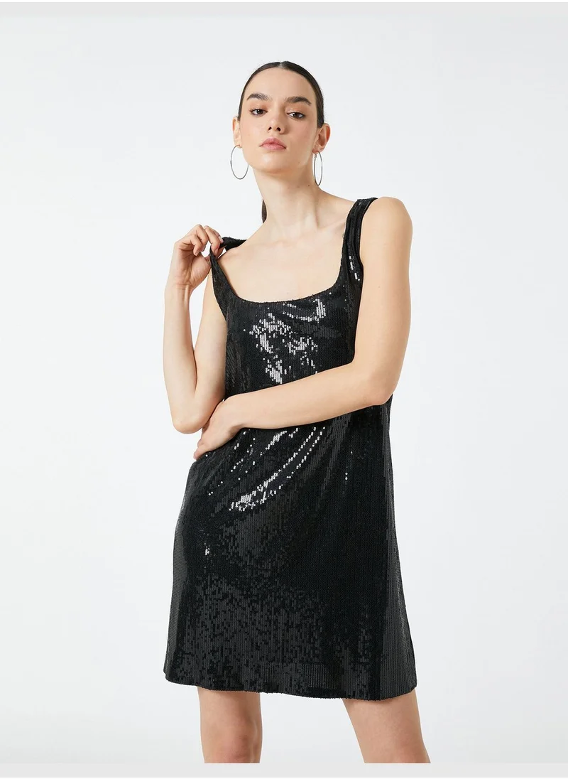 KOTON Sleeveless U Neck Sequined Mini Party Dress