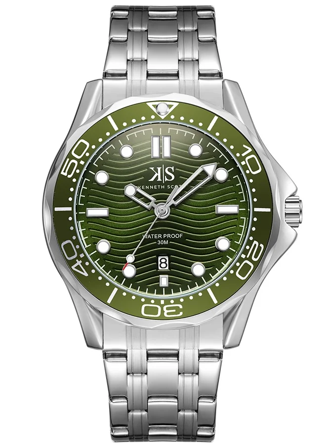 KENNETH SCOTT Kenneth Scott Men's Military Green Dial Analog Watch - K22009-SBSH