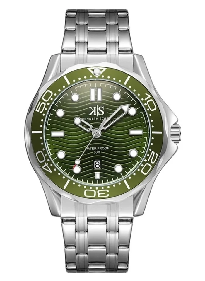 KENNETH SCOTT Kenneth Scott K22009-SBSH Men's Analog Display Watch & Stainless Steel Strap Silver