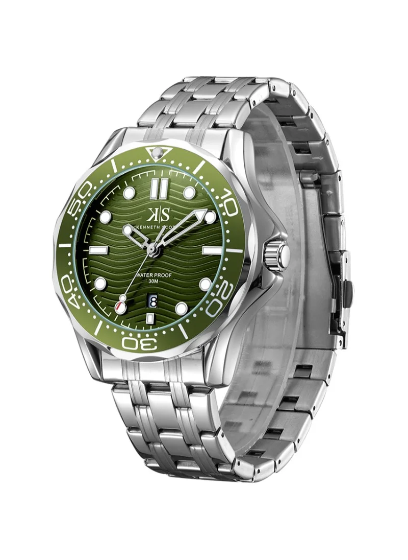KENNETH SCOTT Kenneth Scott K22009-SBSH Men's Analog Display Watch & Stainless Steel Strap Silver