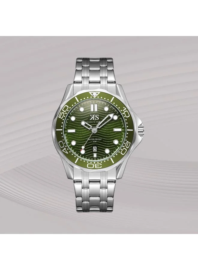 KENNETH SCOTT Kenneth Scott K22009-SBSH Men's Analog Display Watch & Stainless Steel Strap Silver