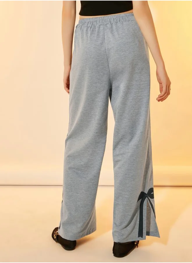 ستايلي Bow Print Detail Side Slit Wide Leg Pants