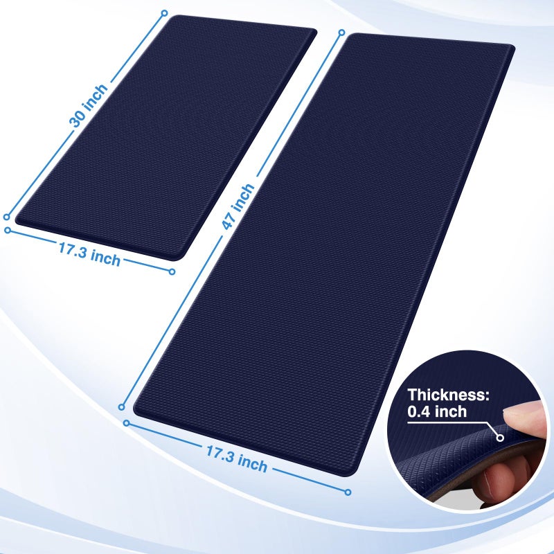 StepRite Kitchen Mats, 2PCS Kitchen Rugs, Cushioned Anti Fatigue Kitchen Mats for Floor, Non-Slip Standing Desk Mat, Waterproof Kitchen Rug Set for Kitchen, Floor, Office, 17.3"x30"+17.3"x47", Blue - Image 2