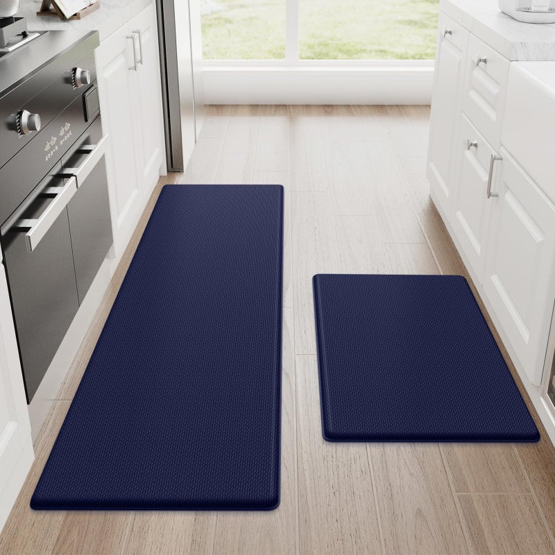 StepRite Kitchen Mats, 2PCS Kitchen Rugs, Cushioned Anti Fatigue Kitchen Mats for Floor, Non-Slip Standing Desk Mat, Waterproof Kitchen Rug Set for Kitchen, Floor, Office, 17.3"x30"+17.3"x47", Blue - Image 1