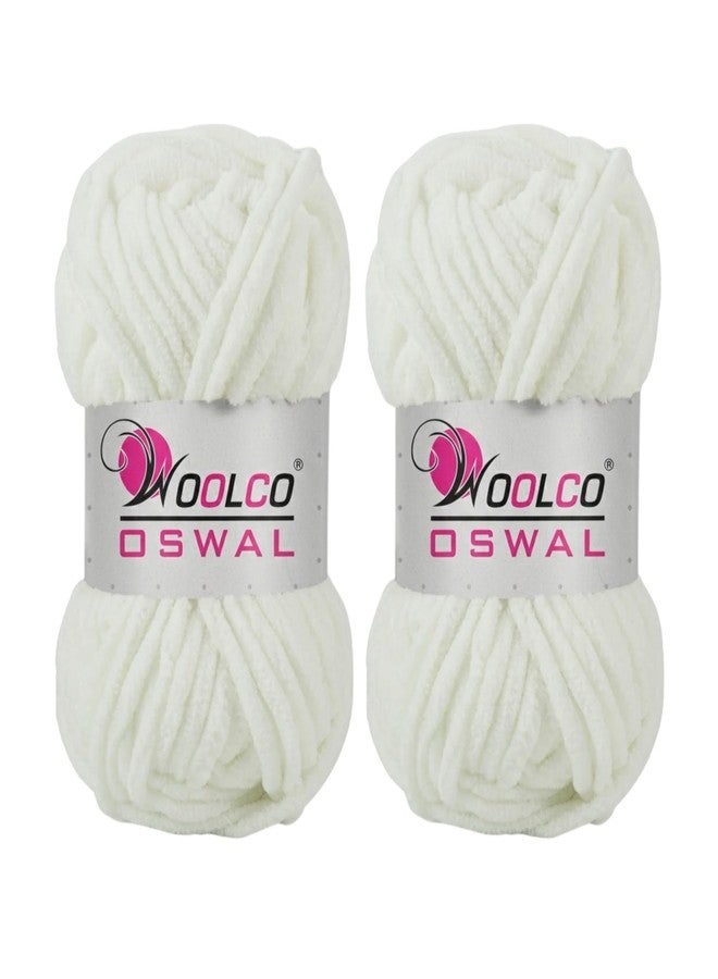 Woolco Oswal Yankie Chenille Supersoft Velvet Yarn – Pack of 2 (100g Each), Plushie & Blankie Yarn for Crochet, Knitting, Amigurumi & DIY Crafts (White)