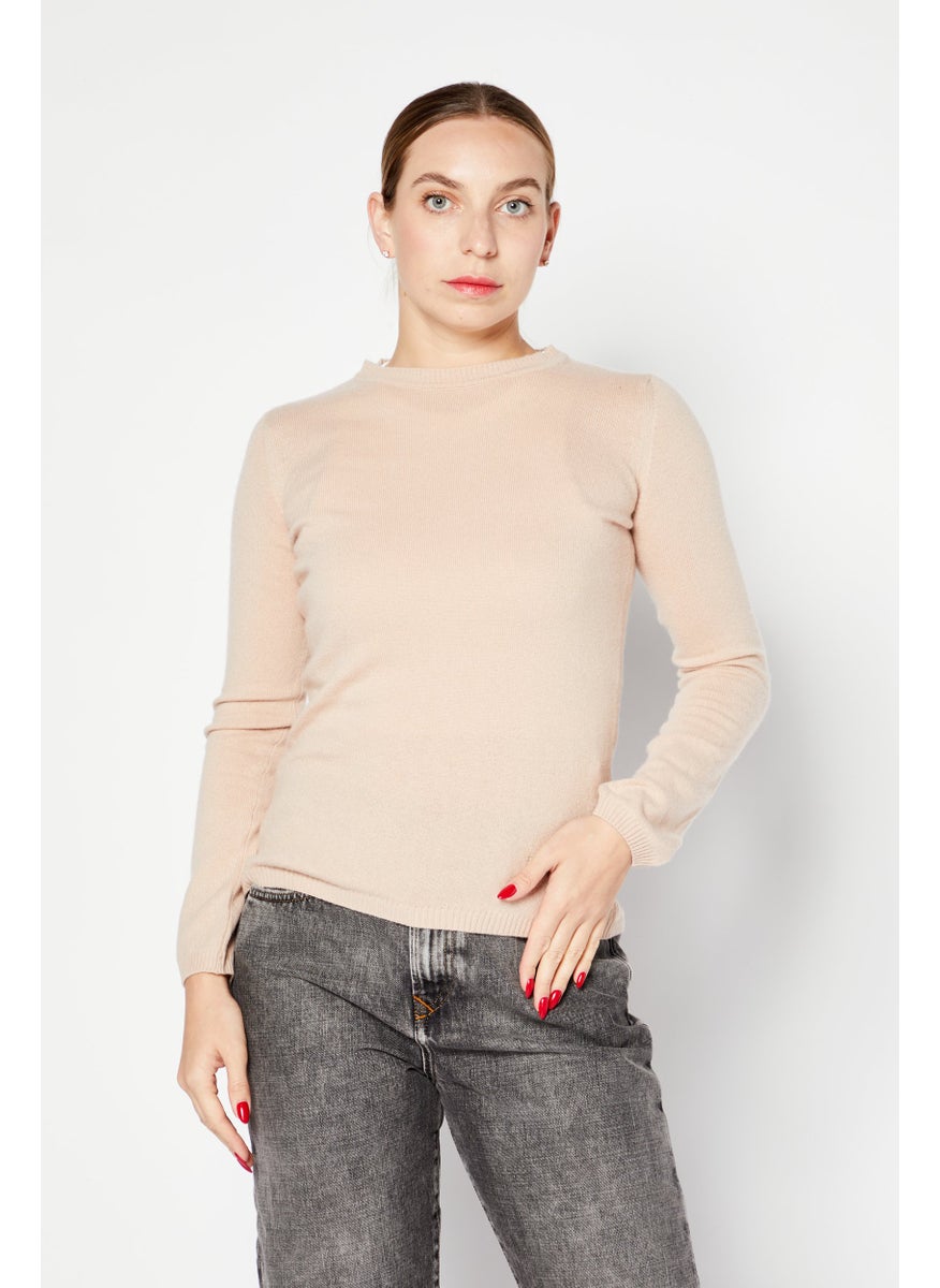 Cavalli Class Women Crew Neck Long Sleeve Brand Logo Sweater, Blush  - Image 1