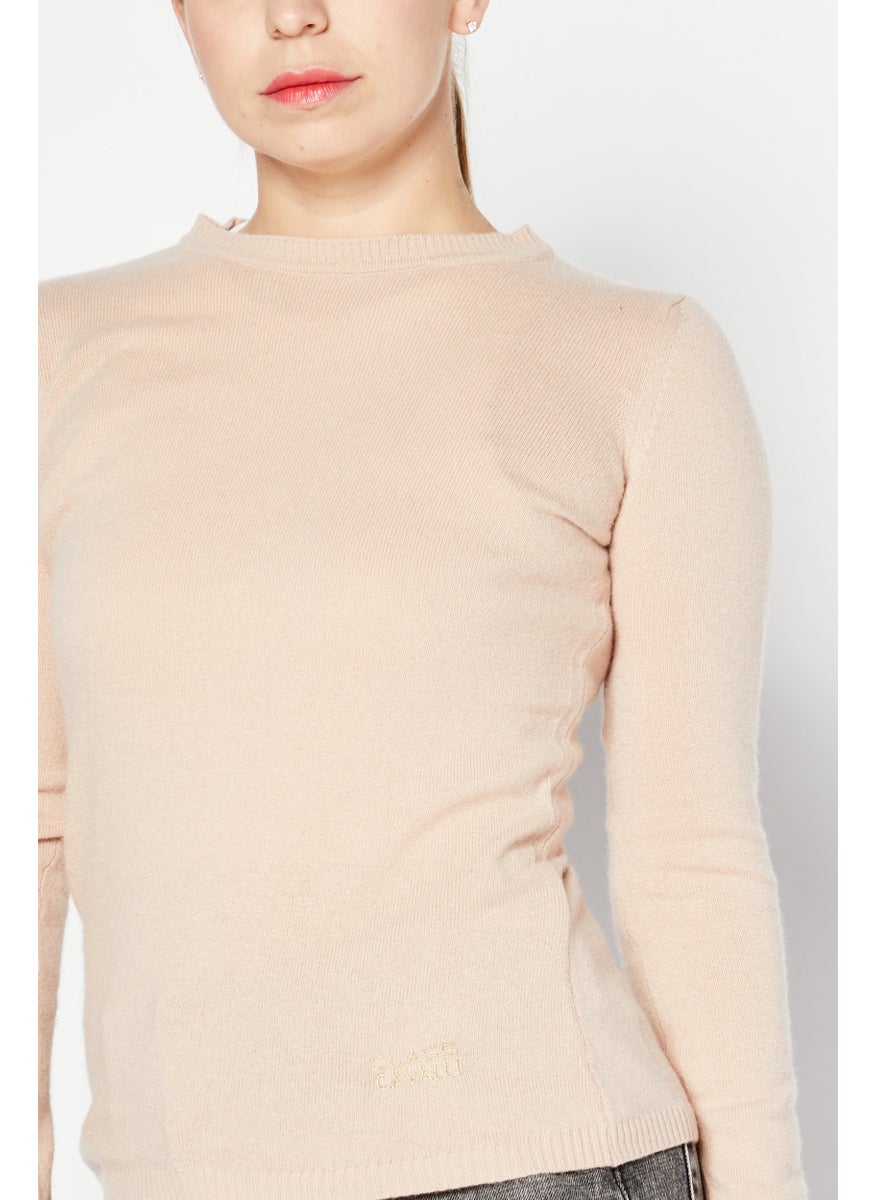 Cavalli Class Women Crew Neck Long Sleeve Brand Logo Sweater, Blush  - Image 4