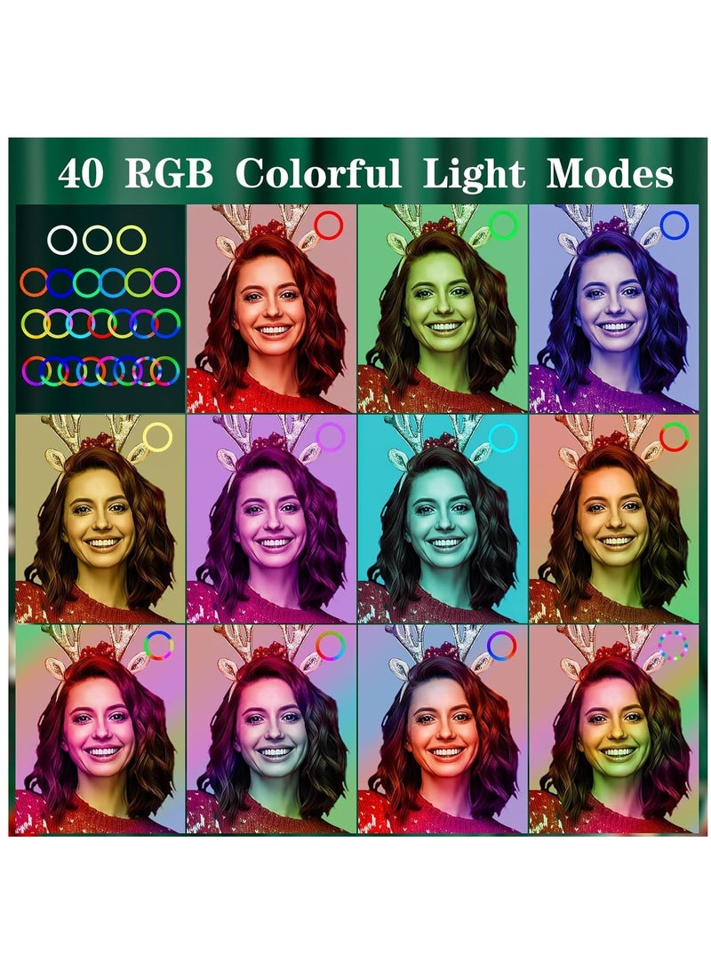 Ring Light with Tripod Stand & Phone Holder - 10 inch Selfie LED Ringlight Desktop Lamp 40 Colors RGB Tall Circle Light for Camera Makeup Video YouTube TikTok Live Streaming Zoom Meetings. - Image 2