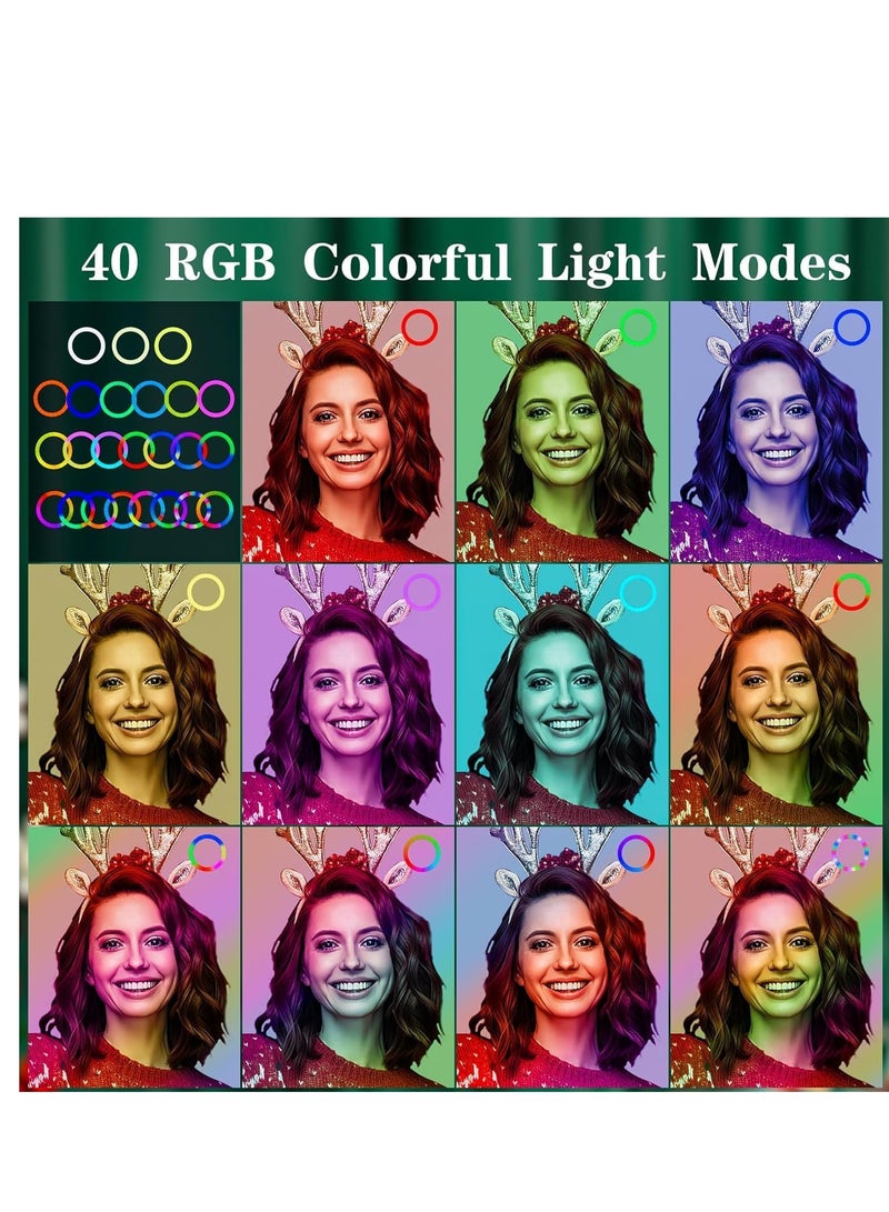 Ring Light with Tripod Stand & Phone Holder - 10 inch Selfie LED Ringlight Desktop Lamp 40 Colors RGB Tall Circle Light for Camera Makeup Video YouTube TikTok Live Streaming Zoom Meetings. - Image 5