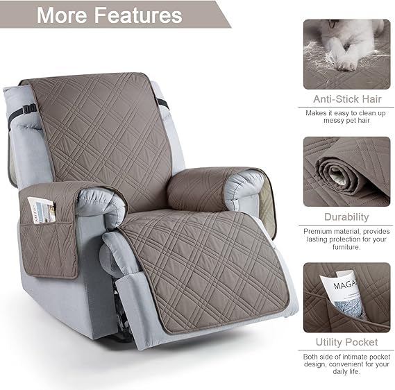 BLESSING PET SUPPLY TAOCOCO Recliner Chair Cover Oversized Recliner Covers for Large Recliner Chair with Double Straps Non Slip Reclining Chair Cover for Kids Pets Light Brown 236 - Image 5