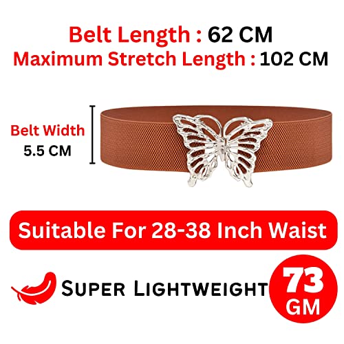REDHORNS Fabric Elastic Waist Belt for Women Dresses Butterfly Design Stretchy Wide Belt for Ladies Saree - Free Size (LD134F_Tan) - Image 4