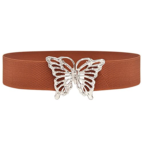 REDHORNS Fabric Elastic Waist Belt for Women Dresses Butterfly Design Stretchy Wide Belt for Ladies Saree - Free Size (LD134F_Tan) - Image 1