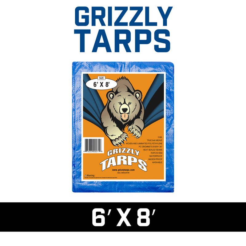 B-Air Grizzly Tarps by B-Air 6' x 8' Large Multi-Purpose Waterproof Heavy Duty Poly Tarp with Grommets Every 36", 8x8 Weave, 5 Mil Thick, For Home, Boats, Cars, Camping, Protective Cover, Blue - Image 2