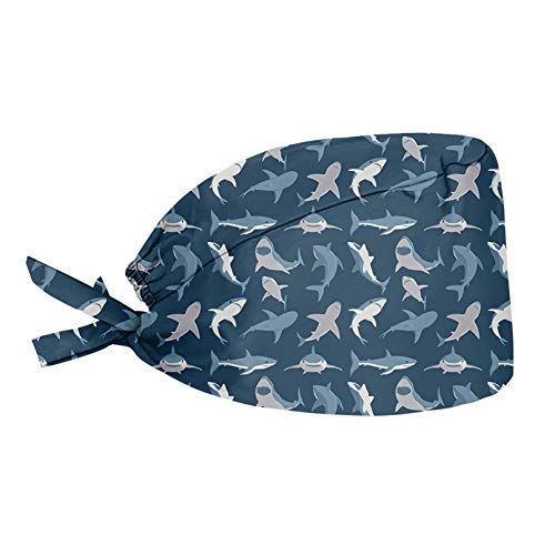 Babrukda One Size Cap with Sweatband Adjustable Tie Back Hats Stylish Hats for Women Men Kids Cool Shark Design Head Hair Cover Washable Easy Clean - Image 1