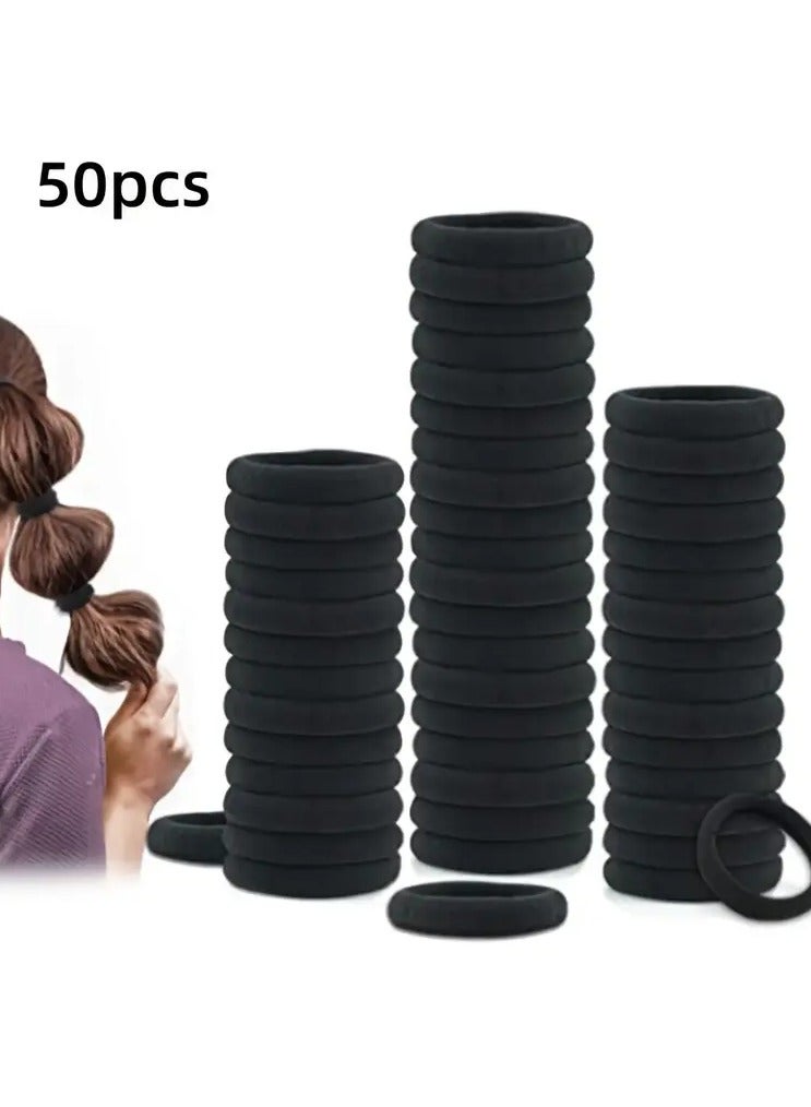 Ucanbe Black Basic Girl Scrunchies Available in Packs of 50pcs; Simple High-Elastic Rubber Band Hair Accessories.  - Image 1
