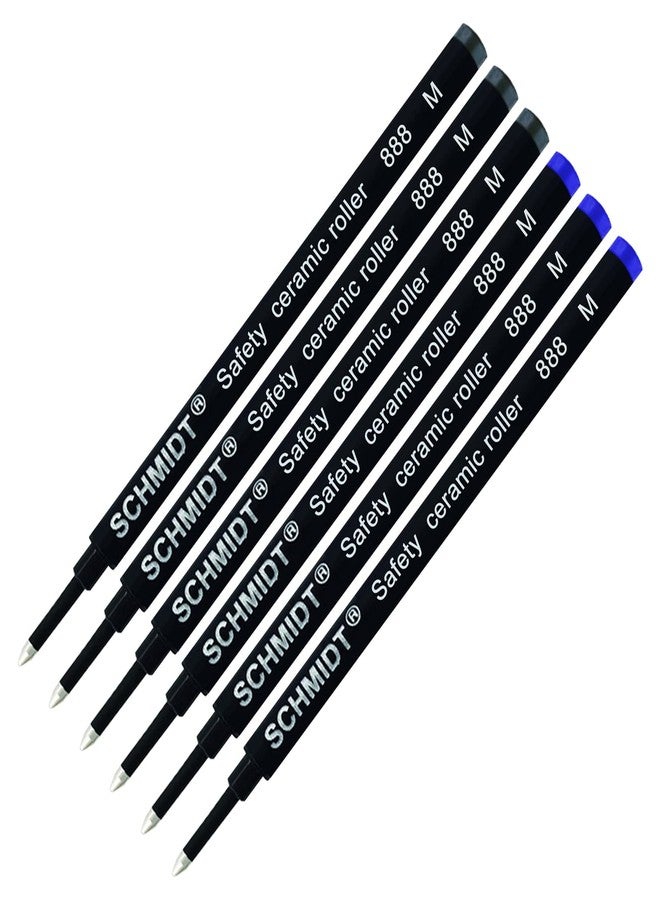 Lanier Pens Pack of 6 - Schmidt 888 M Safety Ceramic Rollerball Refill Blue/Black Ink Medium Tip - Image 1