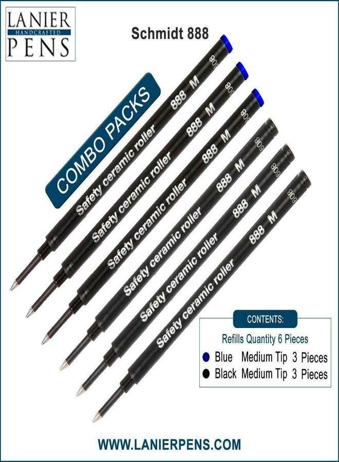 Lanier Pens Pack of 6 - Schmidt 888 M Safety Ceramic Rollerball Refill Blue/Black Ink Medium Tip - Image 3